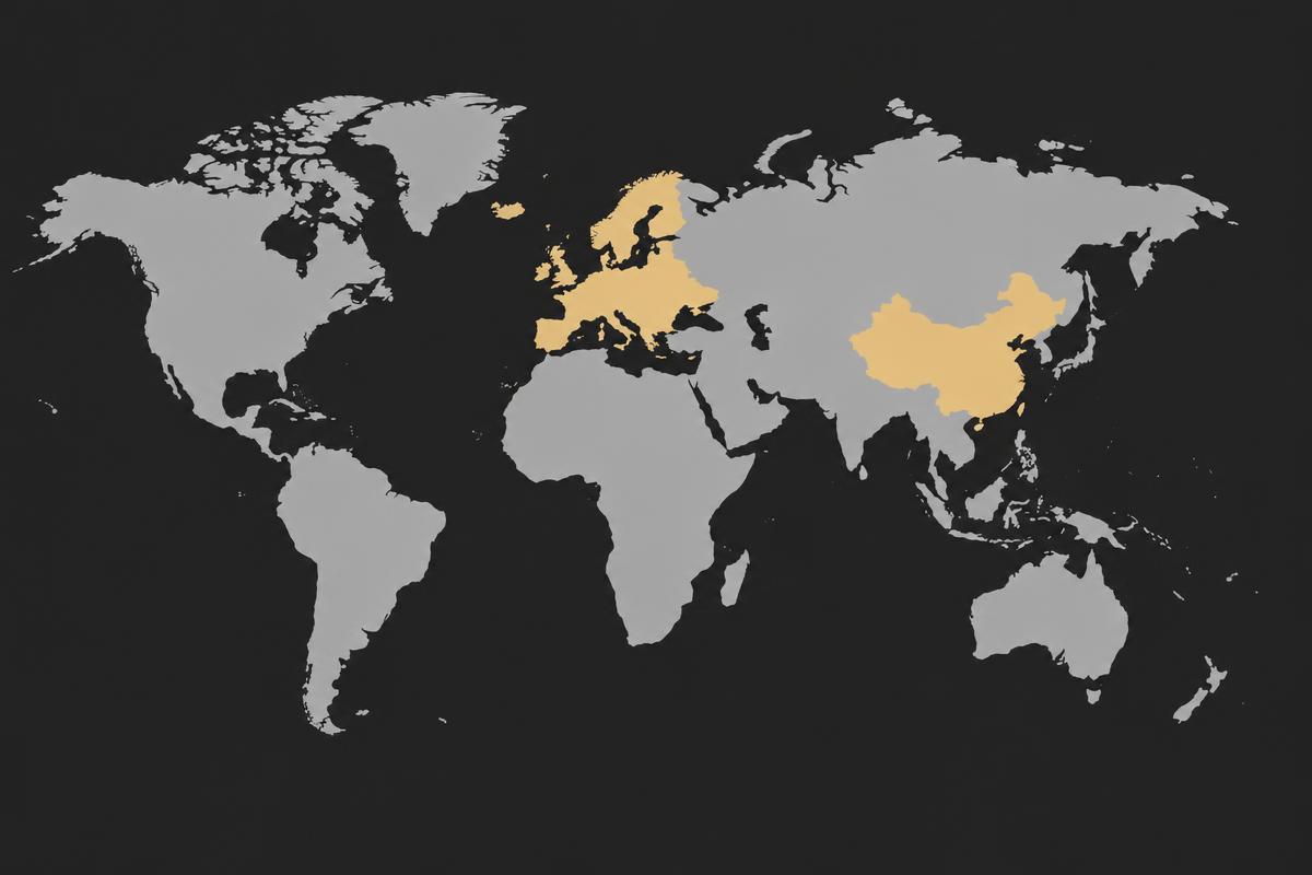 World map highlighting Europe and China